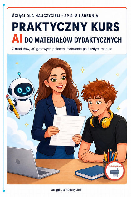 Praktyczny kurs AI do materiałów dydaktycznych — okładka